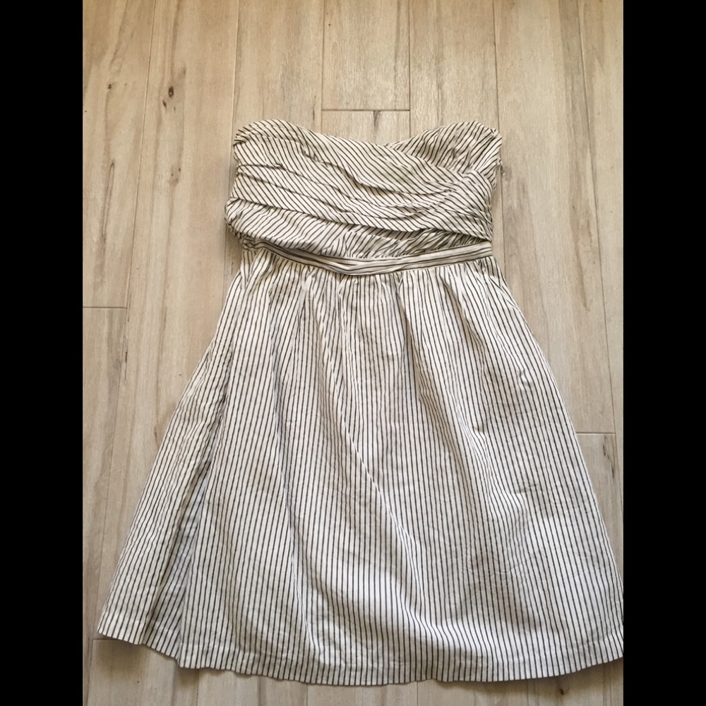 strapless dress by Aryn k with stripes